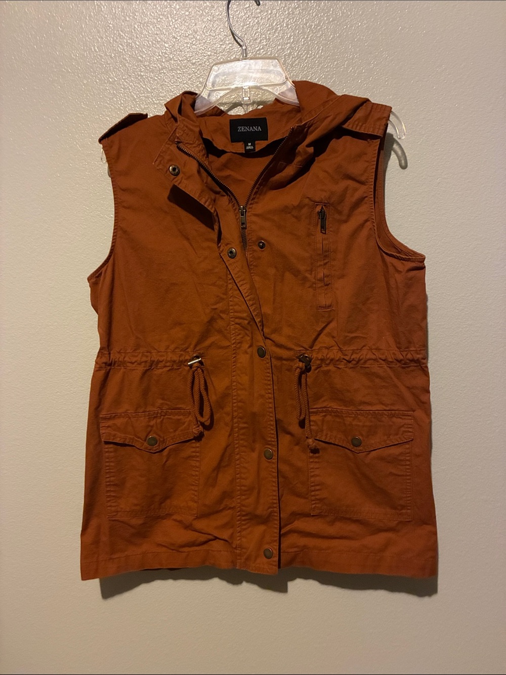 Zenana Outfitters Rust Hooded Drawstring Utility Vest